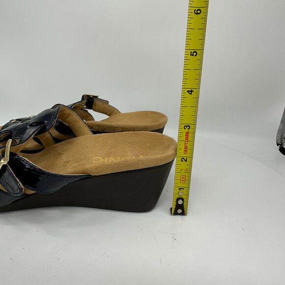 Vionic Radia Slip On Wedge Patent Croc Leather Blue Sandal Womens Size 9 - Picture 12 of 14
